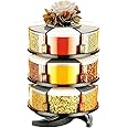 RUSHIL WERE 360° Spice Rack Set Of 18 Pieces 3 Layer | Countertop Spice Set | Masala Box | 300 ml | Plastic Grocery Container | Grey-White | Air Tight | BPA Free | Durable | With Sprinkle | 3 - Layer