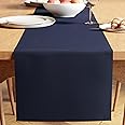 Encasa XO Dining Table Runner | Yarn Dyed Fine Ribbed Cotton | Size 32x250 cm | Solid Navy Blue | Machine Washable