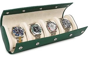 Hiram Etui na zegarek z 4 zegarkami, etui podróżne, prawdziwa skóra saffiano, organizer na zegarek podróżny, pudełko do przechowywania (zielone)