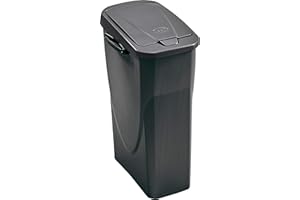 M-Home | Poubelle de Tri Sélectif | Plastique | Argenté + Couvercle Anthracite | 21,5 x 36 x 51 cm / 25 L | ECOBIN 25 | PLS8081-34