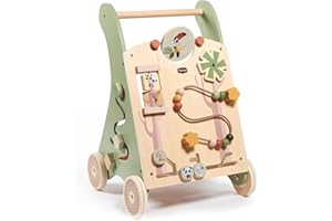 Tiny Love Baby Lauflernwagen Holz, 2-in-1 Activity Baby Lauflernhilfe, 12 interaktive Aktivitäten, motorische Fähigkeiten, kognitive Entwicklung, natürliches Design, 18+ Monate, Boho Chic