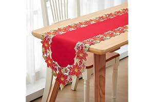 Namalu Christmas Embroidered Table Runner 15 x 70 Inch Christmas Table Linens Cover for Xmas Holiday Dining Decoration Wedding Party Gift Supplies(Poinsettia)