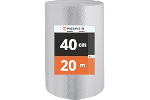 WEEWAM Rollo de Papel de Burbuja 40 cm x 20 m, Película de Burbujas, Protege Embalaje, Papel de Burbujas Grues y Resistente, Ideal para Mudanzas, Proteger tus Objetos Frágiles, 100% Reciclable