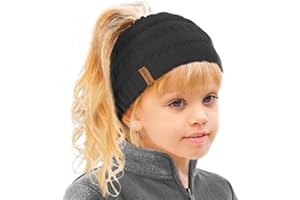 TOSKATOK Girl's Thermal Teddy Fleece Lined Ponytail Beanie Hat