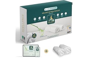 XCELLENCE Lot de 2 Protège Matelas 60x120 cm - Alese Bébé Impermeable Silencieuse - Respirante - 100% Bambou - Hauteur 15 cm - Naturellement Anti Acarien et Anti Bacterien - Forme Drap Housse -Bonus