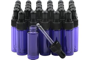 Rowiz 30 Stück 5 ml kleine Tropfflaschen für ätherisches Öl, Glasflasche, Lotion, Parfüm, Probefläschchen mit Glas-Pipette und schwarzen Kappen, rosa Flasche. (lila)