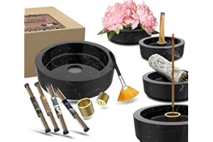 RICESTKCN Räucherstäbchen Halter Marmor Mückenspirale Halter - Groß 6-in-1 Multifunktional Räucherstäbchenhalter für mückenabwehr Palo Santo mit Räucherstäbchen als Geschenk (Schwarz Grau)