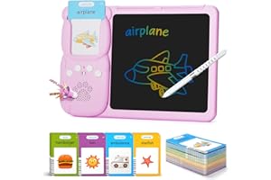 TOKIDARING 2-in-1 Talking Flash Cards with LCD Drawing Scribble Boards Speech Therapy Toys for Toddlers Learning Educational Gifts in Car Journeys for 2 3 4 5 Year Olds Boys Girls Montessori Toys (Pink)