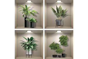 ESFIVHO 4er Set Wandtattoo 3D Effekt Vase - 3D Wandaufkleber Selbstklebend mit Blumen Grüne Pflanzen Baum Bonsai - Wandsticker Wandbild für Schlafzimmer Wohnzimmer Kinderzimmer Küche Büro 40x40cm