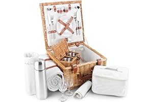Wicker Picnic Basket for 2 - Fitted Picnic Set with Insulated Cooler, Porcelain Plates, Fleece Blanket - Empty Basket Hamper for Camping, Outdoor Dining and Other Occasions, from Regency Hampers