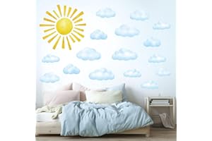 DECOWALL DS12-8079 Stickers Muraux Nuage Soleil et Points enfants decoration chambre bebe fille deco papier peint mural garcon arc en ciel autocollant