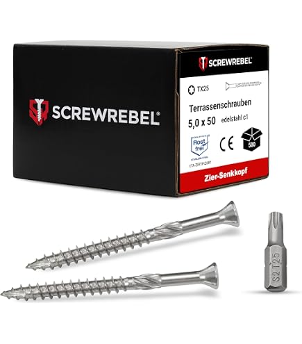 TORX A2 Stainless Steel Patio Screws – V2A (AISI 304) With Cutter Drill Tip, 50-70mm