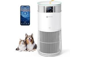 Amicura P2 Purificateur d'air Hepa pour Animaux et Personnes Allergiques, 843 m³/h CADR Contre les Poils d'animaux, Filtre Hospitalier H13 Hepa, 450 m³/h de Particules, Contrôle par App