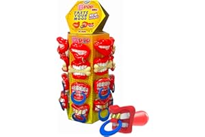 WOM Bpop |Chupetes de Caramelo de Fresa en Forma de Bocas Graciosas | Torre de 24 Piruletas | 4 Modelos de Chupetes | Chupetes de 15g de Caramelo de Fresa