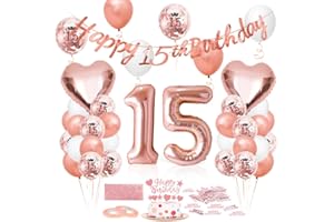 EPOKUS 15th Birthday Rose Gold Balloon, Birthday Decoration 15 Year, Balloon 15th Birthday, Giant Foil Balloon Number 15, Happy Birthday Foil Balloon 15, Balloon 15 Decoration for Birthday Women