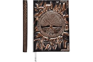 YHH Vintage Journal Notebook A5 Lined, Handmade, Hardback Ruled Travel Diary Embossed Leather Hard Cover, Brown and Ivory Pages, Anniversary Xmas Birthday Gifts for Men Women Kids, 3D-Tree Life, Copper