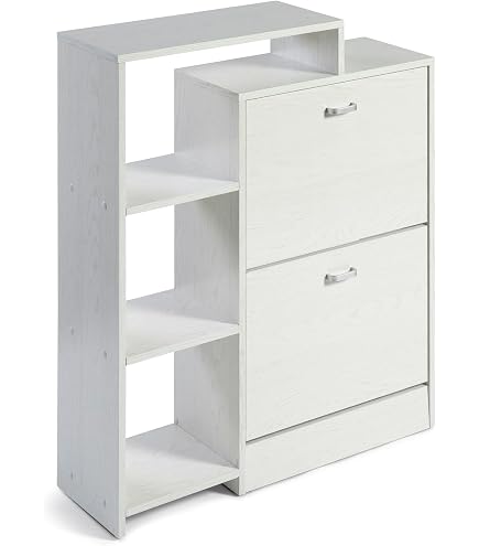 Armario De Entrada KLARK Con Percheros Y Almacén De Zapatos - 2 Puertas, Efecto Madera Y Blanco, Medidas 60x23.7x180 Cm