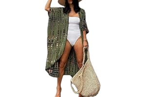 HYUET Mujer Kaftan Vestido de Playa Tie Dye Algodón Cárdigan Maxi Kimono Pareos y Camisola Camisas Playa Bohemia Boho Suelto Verano Traje de Baño Bikini Cover Up Talla Grande Elegante