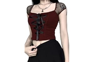 YINGWIN Gothic Kleidung Damen Karree Ausschnitt Kurzarm Crop Tops Damen Goth Clothes