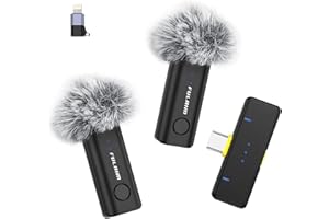 FULAIM Cravate Micro sans Fil pour iPhone Samsung Android, USB C MiniMicro à Réduction de Bruit, Portable pour Streaming Vidéo Interview TikTok YouTube