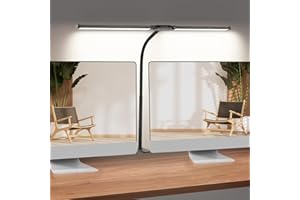 Qooltek Dual Head LED Desk Lamp for Office Home, Eye-Care Table Light, Stepless Dimming Reading Light, USB Powered Button Control Light, Timable 360° Flexible Gooseneck Clip on Light (Black)