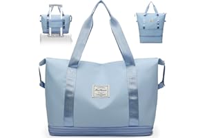 Wasarmir Sac de Voyage, Sac de Sport Expansible Sac de Week-End avec Grande Capacité pour Femmes Hommes, Imperméable Sac de Cabine Sac de Gym pour Sports de Plein Air, Voyage, Bleu