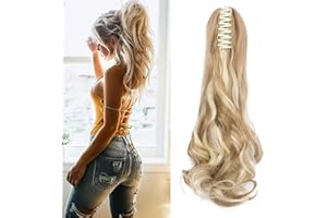 Cybelleza 45cm Extension Queue de Cheval Pince Ponytail Postiche de Cheveux Bouclés Ondulé Synthétiques Longue Queue de Cheval Extensions de Cheveux pour Femme (Sandy Blonde & Blond clair)
