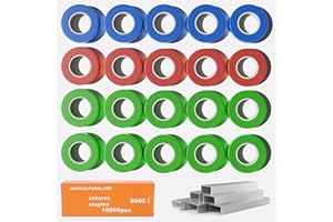 Soojook 20 Rollen Gartenklebeband + 10000 Stück Heftklammern, PVC Pflanzenband für Pflanzenbindemaschine Bindezange Tapetool