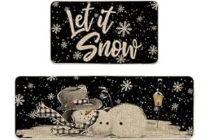 ‎ARTOID MODE Artoid Mode Let It Snow Schneemann Weihnachten Küchenteppich 2er Set, Waschbar Dekoration Küchenmatten für Innen Außen Dekor - 43x73 and 43x118 cm