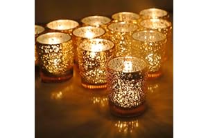 Vohocandle Gold Tea Light Holders Set of 12, Gold Candle Holders Bulk for Wedding Table Centerpiece, Mercury Glass Tealight Holder for Home Party Decoration (5.5 * 6.5cm)