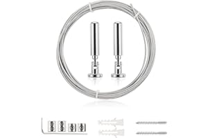 Holtrae 5 m Wandhalterung Set,Edelstahl Vorhangdraht,Gardine Stahlseil,Seilspanngarnitur,für Duschvorhänge,Spanndraht,Wäscheleine,Draht,Foto-Draht