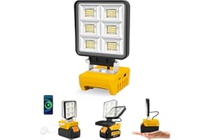 T-SUNUS LED Work Light for Dewalt 18V/20V Batteries, 48W 5200LM Cordless Work Lamp with USB & Type-C Charging, Low Voltage Protection, Job Site Lighting for Emergency Garage Workshop DIY(Yellow)