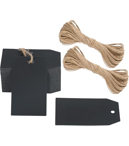 500 Etichette In Carta Kraft Nera 3.3x2 Cm + Corda Di Iuta 10 M - Per Regali E Craft