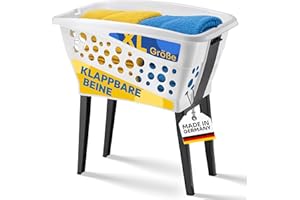 Gardissimo 50 Litre XL Laundry Basket with Folding Feet 69 x 40 cm - Made in Germany - White - Stand Laundry Box with Legs Folded Out at the Touch of a Button - Laundry Collector Box Basket Standing