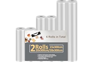 Vihoom Vakuumierbeutel 6 Rollen Vakuumierfolie 15/20/28x300cm(18m), Profi-Folienrollen Vakuumierer Lebensmittel BPA-frei, stark & reißfest, für alle Vakuumierer & Sous Vide