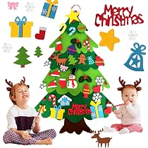 Arbre De Noël Mural En Feutre à Décorer - 98 Cm, Avec 21 Ornements Détachables Et Guirlande Lumineuse LED - Activité Familiale
