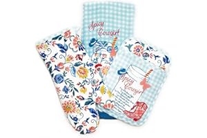 The Pioneer Woman Spicy Cowgirl Kitchen Towel Set-3 Pieces Including Oven Mitt, Pot Holder, Kitchen Towel Gift Set for Her