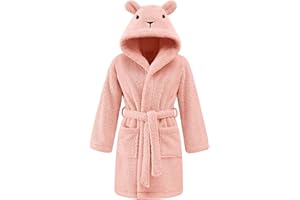 Niwicee Peignoirs de Bain Enfant Garçon Fille Vêtements de Nuit Enfant Peignoir Ultra Doux et Léger Robe de Chambre 3-8 ans, Loungewear avec 2 poches, ceinture, capuche