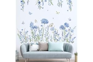 decalmile Adesivi Murali Fiori Blu Adesivi da Parete Blu Fiore Farfalle Primavera Decorazione Murale Camerette Bambini Soggiorno Camere Ragazze