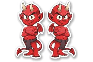 DESTINATIONVINYL 2 x Rouge diable en vinyle autocollant moto casque de vélo iPad Demon # pour ordinateur portable 5383 - 5cm Wide x 10cm Tall