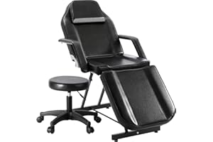 JINPALAY Camilla Masaje Plegable con Taburete 3 Zonas Cama de Masaje Profesional Fisioterapia Ajustable Reposabrazos Reposacabezas para SPA, Tatuaje, Facial, Pedicure Therapy (Negro)