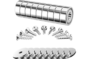 Gvolatee 9 Stück Neodym Magnete Extra Stark 12 KG Kraft 20 X 7 mm, Multifunktions Senkkopf Rundmagne Topfmagnet mit Schrauben, Loch und 6 Stahlkissen, für Badezimmer, Küchen, Büros, Lager, Garage
