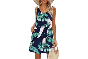 AUSELILY Camiseta Informal de Verano para Mujer Vestidos de Playa Vestido Sin Mangas Plisado Liso