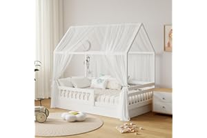 GFCC Ciel de Lit Cabane pour Maison Lot de 2 Pièces Décoration Voile Lit Cabane Blanc pour Chambre d'enfant,Rideau Voilage 150x350cm pour Fille Garçon