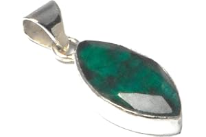 ART GECKO Green Marquise shaped EMERALD Sterling Silver 925 Gemstone Pendant