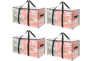 VENO 4 Pack Extra Large Moving Storage Bags with Zips, Heavy-Duty Organizer Tote, Moving Box Alternative, Packing Supply, Clothes Storage Bin, Tag Pocket for Label, Water-Resistant (Clear, 4 Pack)