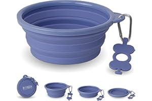 Bonza Large Collapsible Dog Bowl 1000 ML, Sturdy Reinforced Rim, includes Carabiner & Water Bottle Holder Keychain, Pink