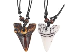 USHOBE 2 Pièces Collier Dent de Requin Collier Surfeur Dents de Requin Bijoux Hawaïen Cool Plage Colliers Gothique Vintage Colliers pour Hommes Adolescentes en Cuir