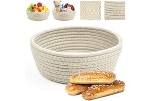 Kleemeiero Cestas Almacenaje Tejida Ø 22cm Cesta de Pan Redonda Cestas Almacenaje de Cuerda de Algodón Cesta Organizadora Bebé Canasta Pequeña Tejida Decorativas para Panecillo, Baño, Cocina (Beige)