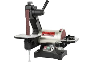 BUCKTOOL 250W Bench Belt Sander 25.4x762mm Belt and 125mm Disc Wrench Storage and Easy Belt Cover Off Direct Drive Benchtop Belt Disc Sander for Woodworking